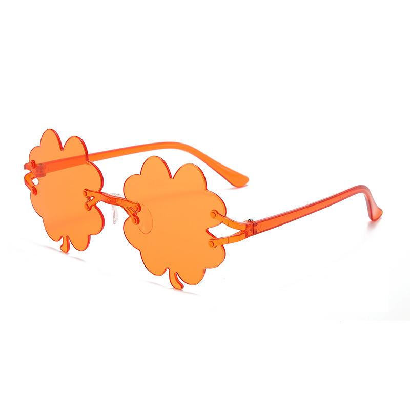 New personalized frameless four-leaf clover glasses, European and American fashion frameless sunglasses, trendy candy color