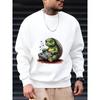Men's Round Neck Sweatshirt With Cartoon Turtle Playing Game Print For Casual Daily Wear.