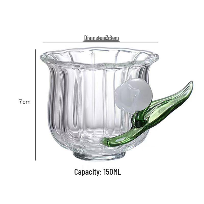 High-Value Handmade Lily of the Valley Glass Tea & Coffee Cup – Heat Resistant 150ML