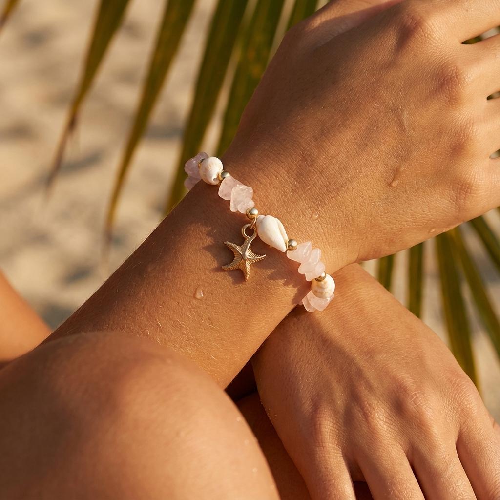 Braccialetto Boho Estivo 2026 con Conchiglie per Donna Fascino Naturale di Stella Marina Perline di Pietra Irregolare Braccialetti Gioielli per Vacanze al Mare Regalo per Feste