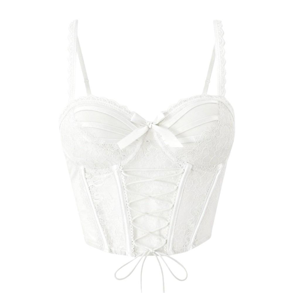 Ruffle Lace Corset Bowknot Slim Crop Tops Sweet Lace Flower Camisole Spicy Girls