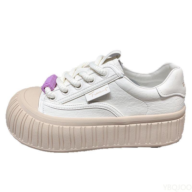 Women's Spring New Big Head Bread Shoes Versatile Thick Bottom Height Increasing Student White Shoes Sports Leisure Board Shoes