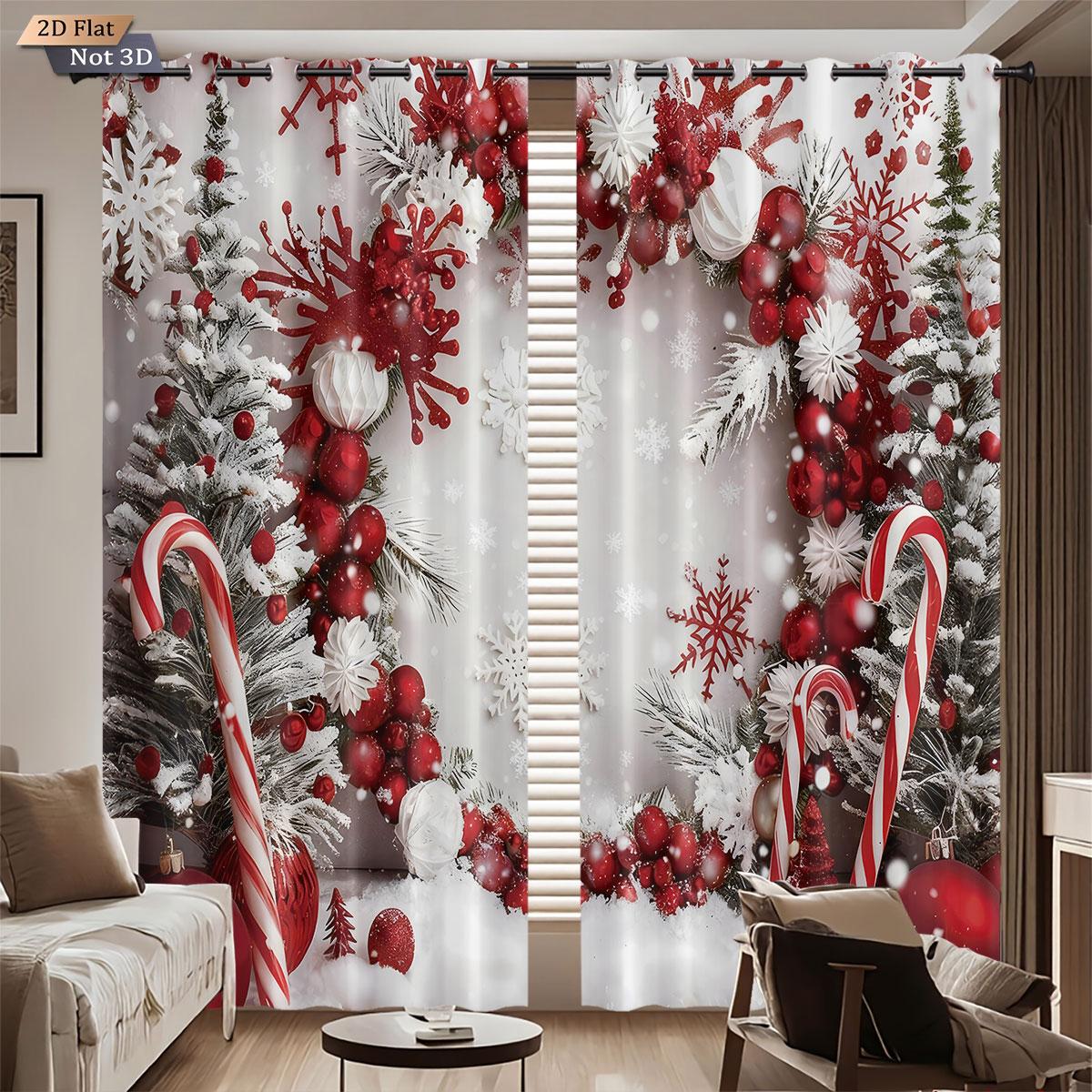 

Blackout Christmas Flower Wreath Print Perforated Curtains Multiple Sizes Insulation Bedroom Decoration Easy Installation Curtain Set Of 2 Made W100*H70(CM)-Rod Pocket&1PCS