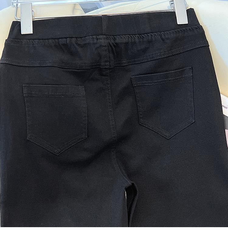 Autumn Black Slim Fit Cropped Women's Plus Size Elastic Waist Trousers - Slimming Casual Pants