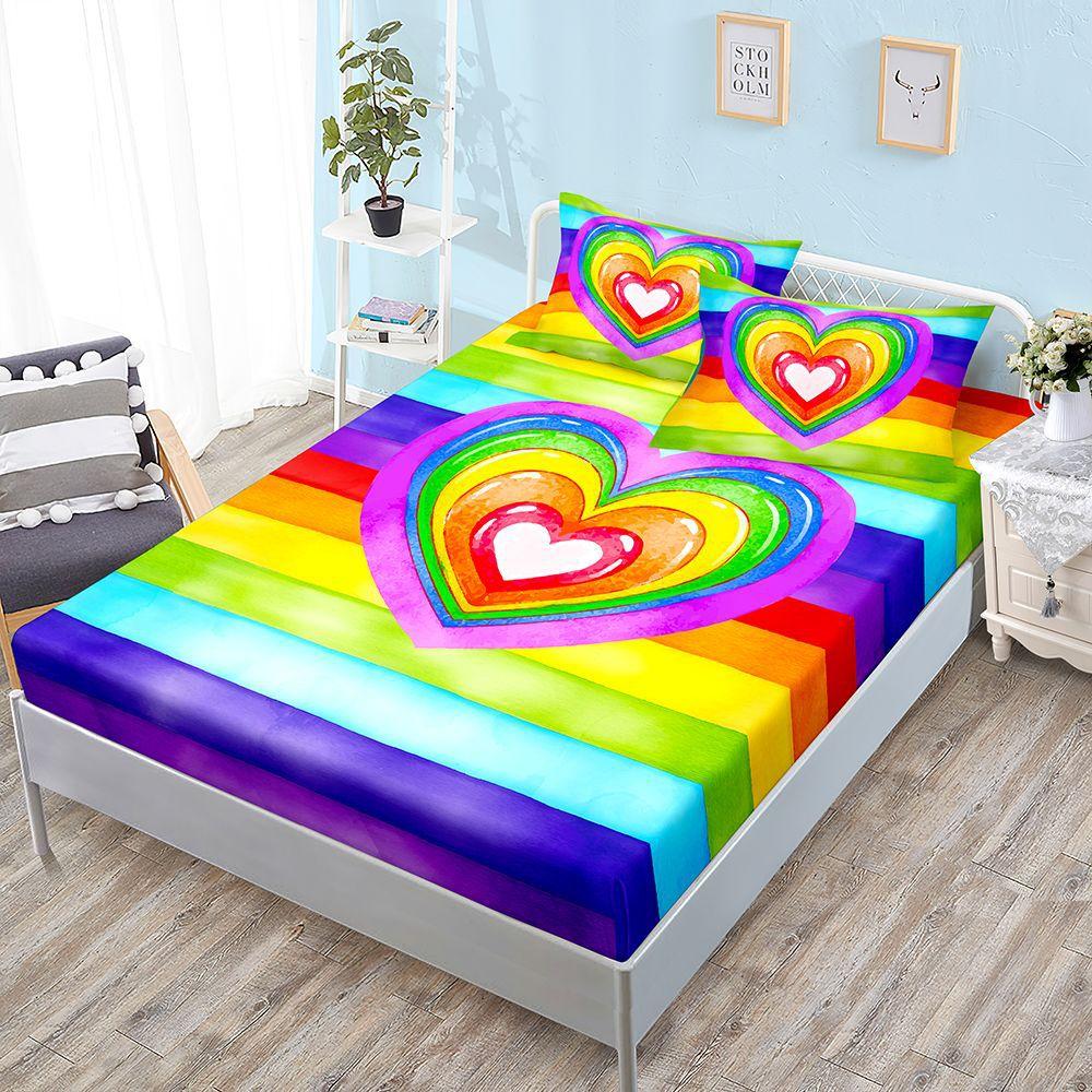Three-Piece Mattress, Mattress Cover, Rainbow Dwarf Love Letter Mattress Cover.