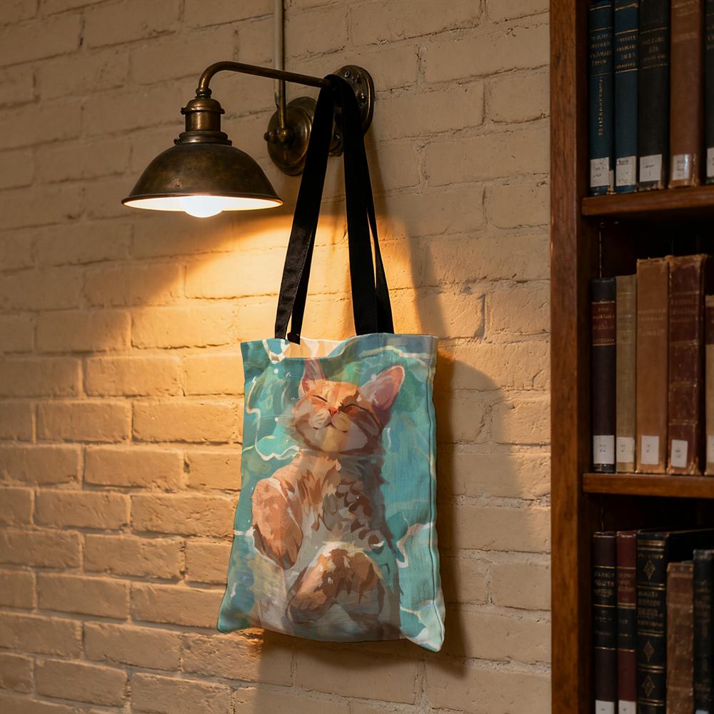 Cute Oil Painting Cat Storage Bags Large Capacity Canvas Bag For Female Students To Hold Books Tote Mommy Bag