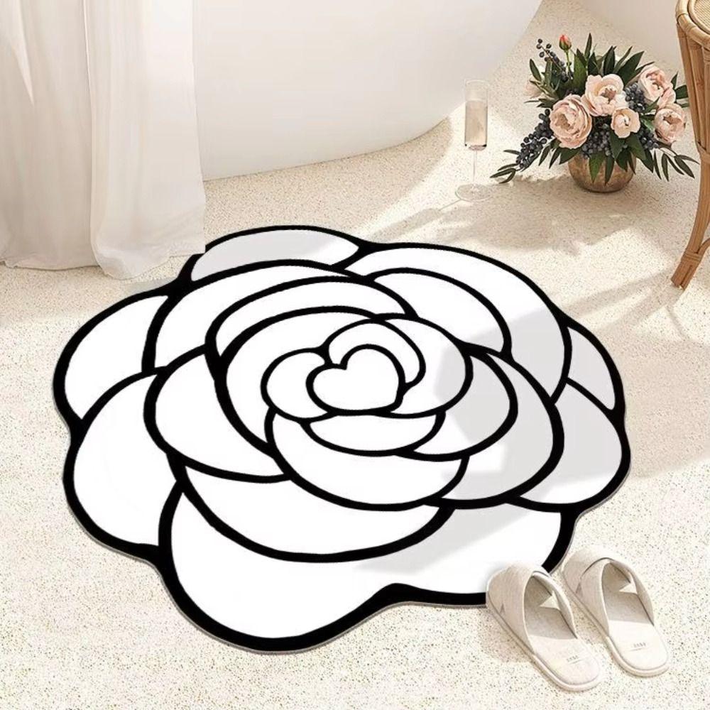 Soft Crystal Velvet Camellia Carpet Non-slip Quick-Drying Floor Rugs 60x60CM Absorbent Floor Mat Living Room Bathroom