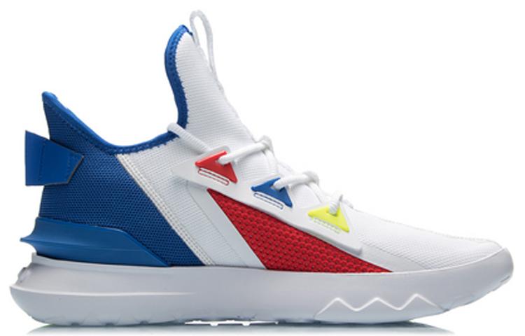 Li Ning Rutschfeste und atmungsaktive Unterstützung Rebound Niedrige Sportschuhe Freizeit Herren Weiß Rot Blau AGLQ073-2
