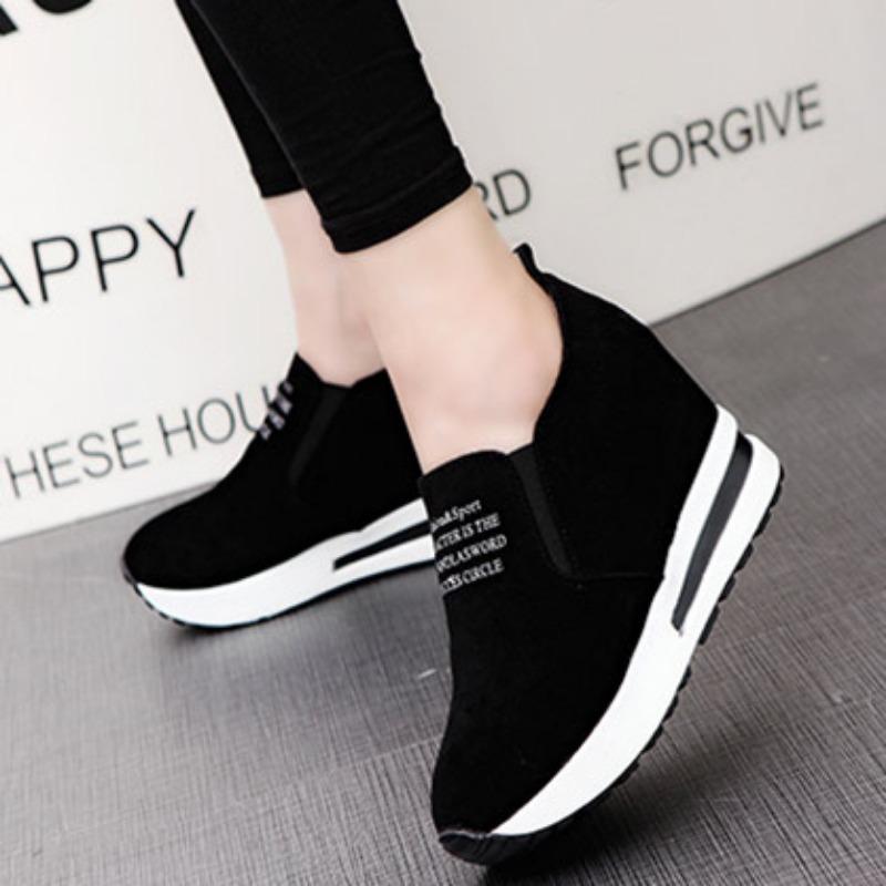 2024 New Women's Wedge Height Heightening Shoes Brand Designer Casual Thick-Soled Shoes Outdoor Shallow Mouth Slip-on Sneakers