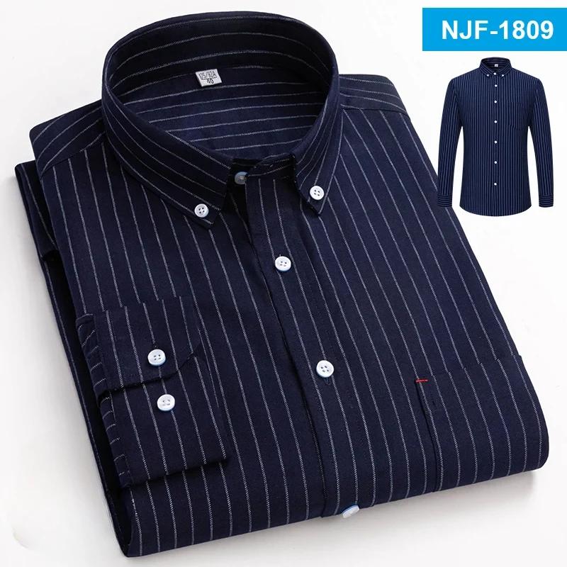100% Cotton Oxford Long-sleeve Shirts for Men Slim Fit Formal Plain Shirt Soft Casual Plaid Designer White Striped Black Clothes