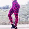 Calças esportivas de corrida respiráveis com estampa de leopardo rosa-avermelhado da moda, calças de ioga slim para mulheres