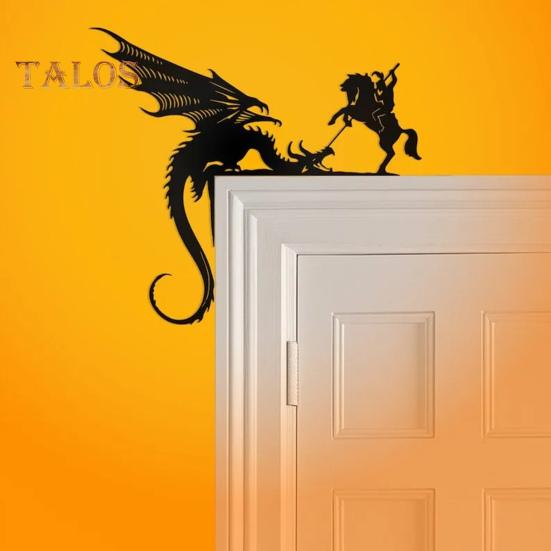 Dragon Door Frame Topper Metal Dragon Silhouette Door Topper Wall Art Corner Sign for Children's Room Bedroom Window