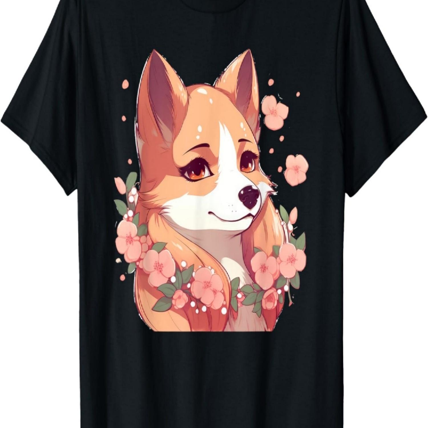 Dog Shiba Inu Lady with Cherry Blossom T-Shirt S чёрный