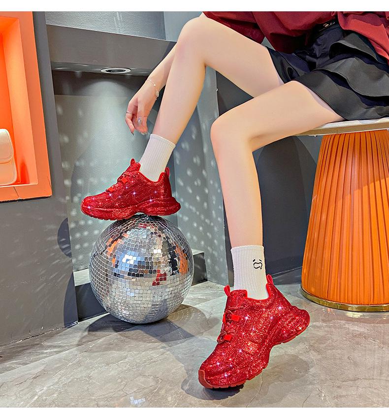 2024 Trendy European Star Rhinestone Thick-Soled Women's Dad Shoes - Large Size Sports Shoes for Autumn/Winter