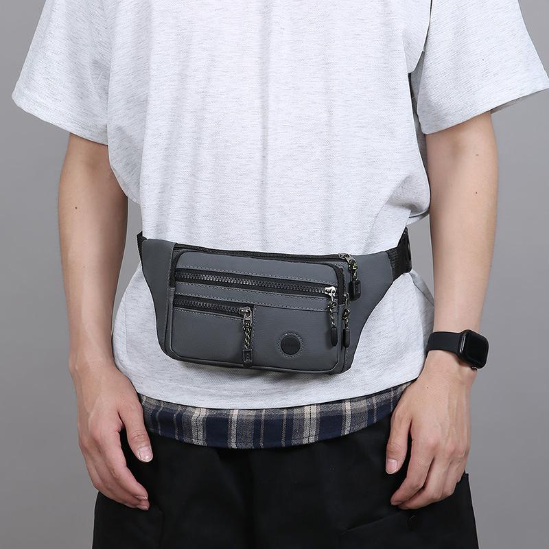 Solid Color Simple and Lightweight Men's Chest Bag Multi Layer Portable Cashier Purse PU Leather Leisure Out One Shoulder Messenger Bag.