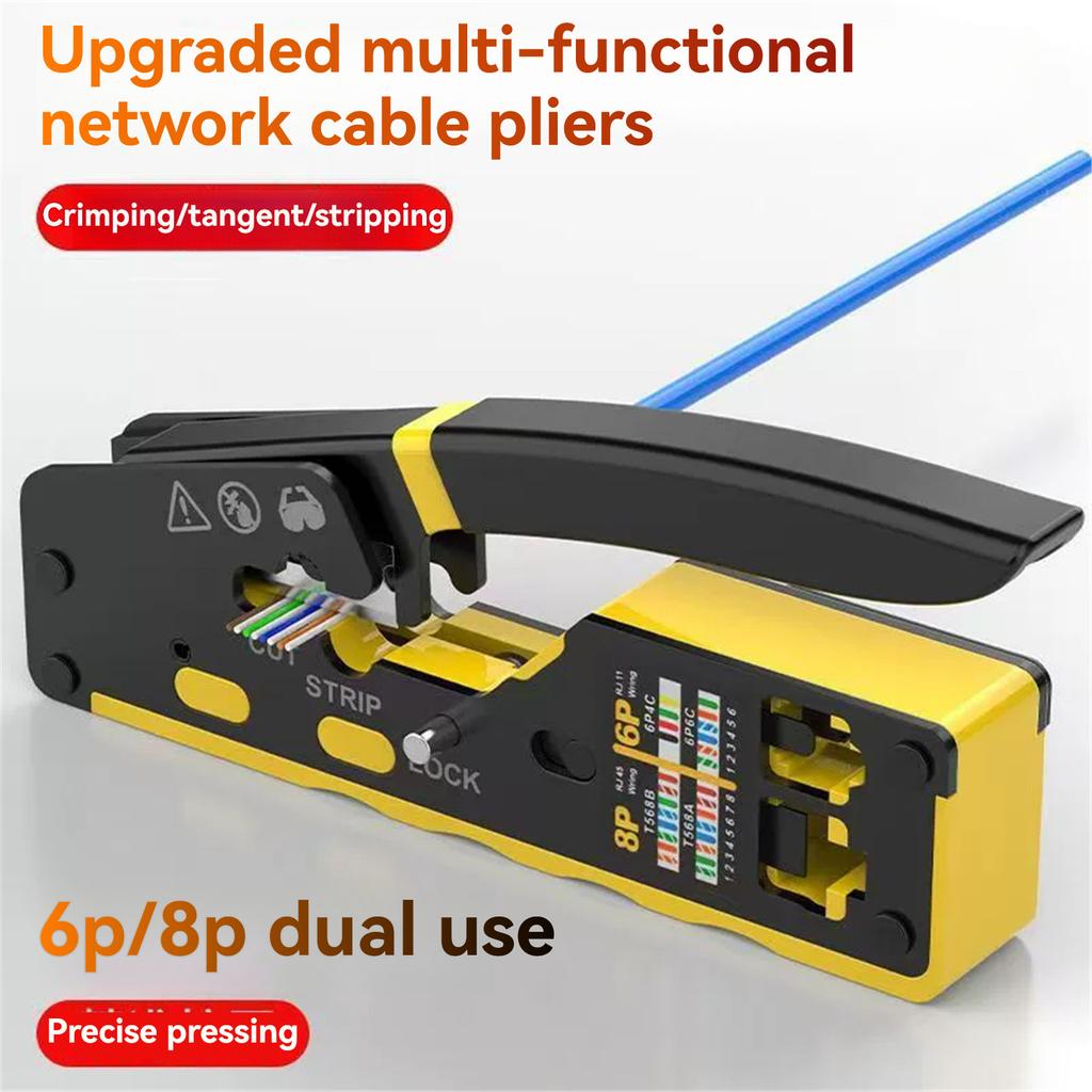 Multifunctional RJ45 Crimping Tool, Multifunctional Through-Hole Wire Crimping Pliers, RJ11/RJ12 Cat5/Cat6 Network Jack Crimping Pliers (6P/8P)