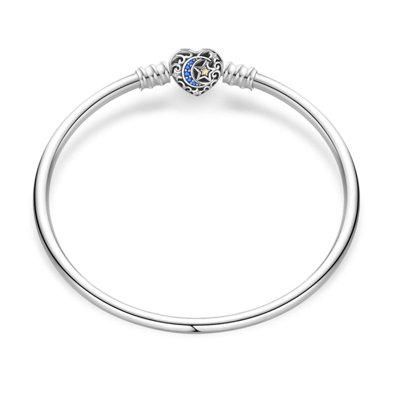 Real 925 Silver Hard Bracelet Size 17-20 Star Heart Spider Web Romantic For Women Luxury Jewelry