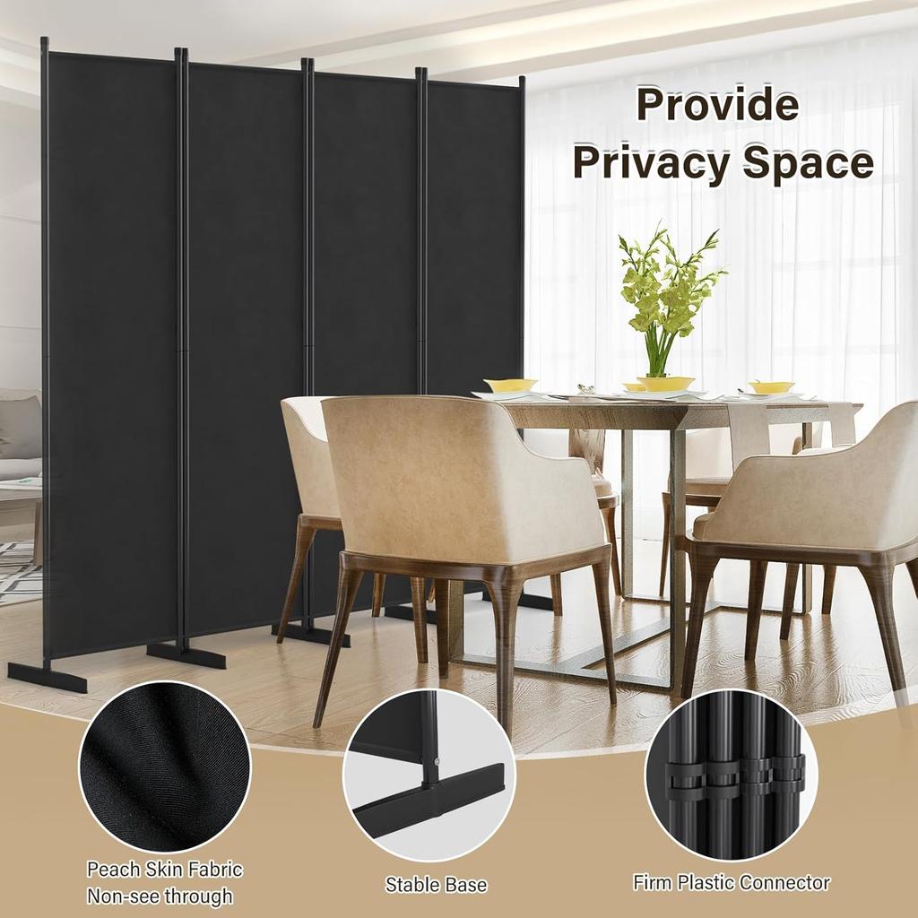 AKTOP Room Divider 4 Panel, 80" W Portable Wall Divider for Room Separation, Freestanding Partition Room Dividers, Folding Room Separators Privacy