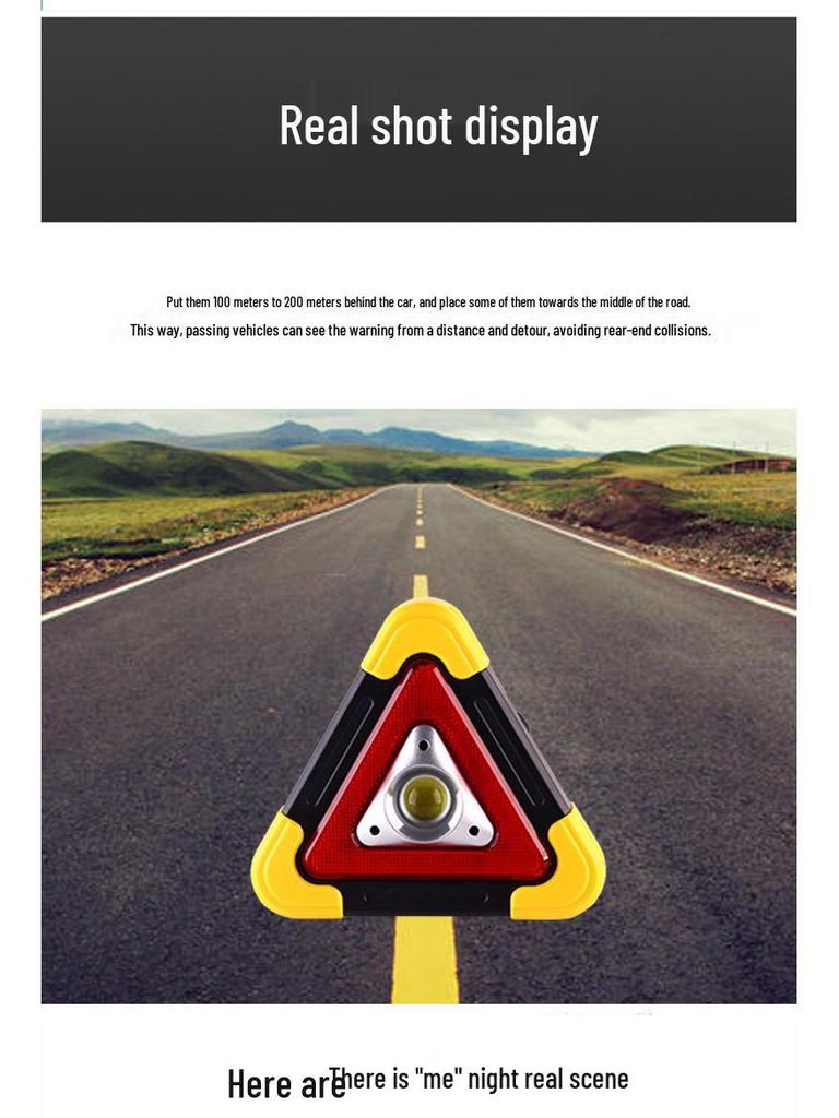 Solar-Powered Triangle Emergency Warning Light for Vehicles