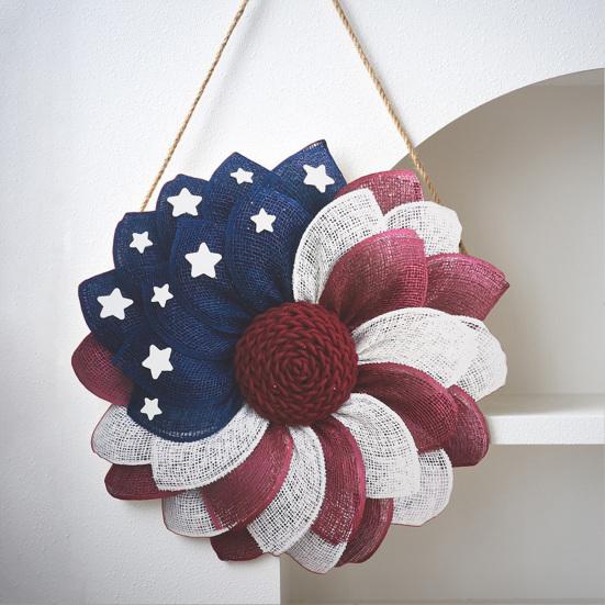 4th of July Patriotic Door Wreath Red Blue White Star Eagle Wooden Welcome Sign Wreath for Independence Day Memorial Day Home Wall Outdoor Indoor