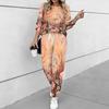 Women Floral Print Two Piece Outfit, Long Sleeve Crew Neck Top & Drawstring Jogger Pants Casual Tracksuit for Spring Autumn
