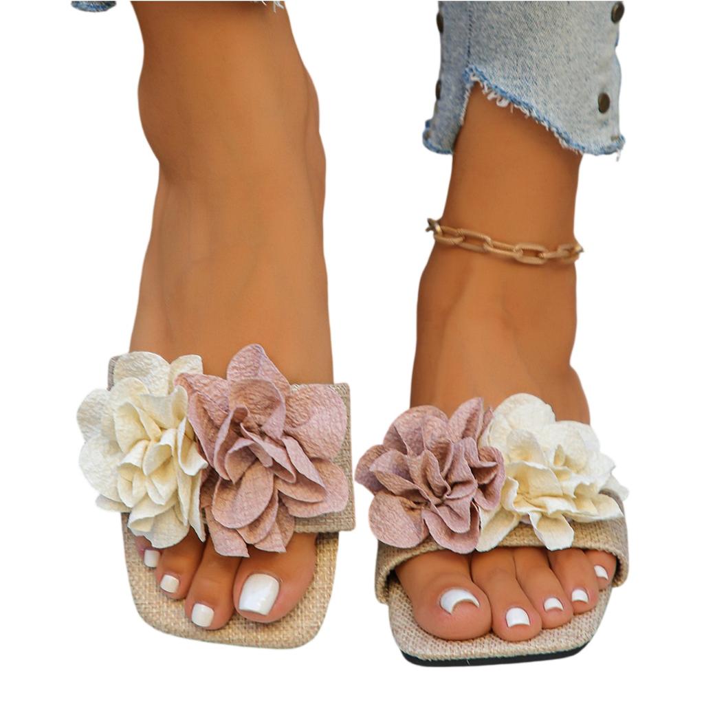 Summer Women's Denim Flat Bottomed Floral Slippers
