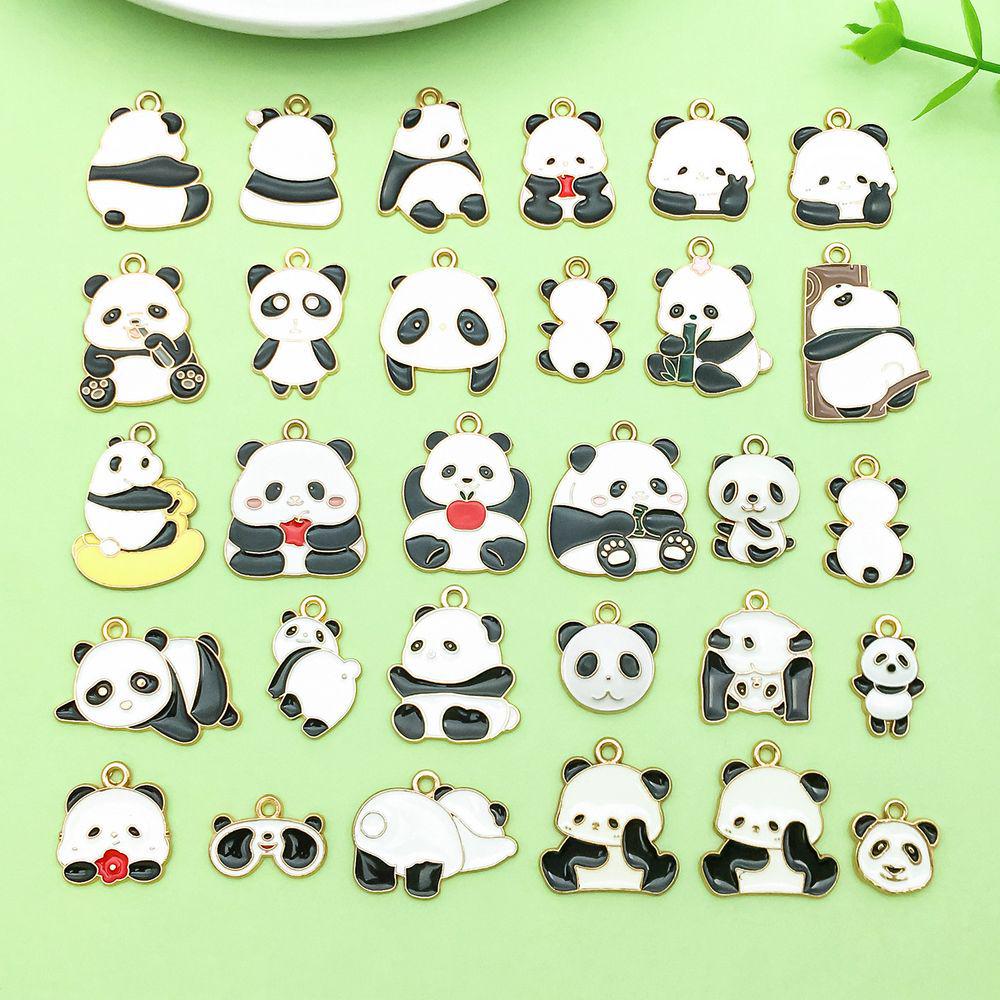 30 Mixed Black & White Enamel Panda Charms for DIY Jewelry