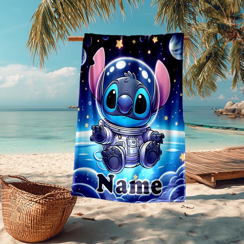 Custom Name Ultra-Soft Beach Towel with Stitch Theme,Ideal for Pool - Camping, Diving - Perfect Travel Essential, Vibrant Beach Towel.