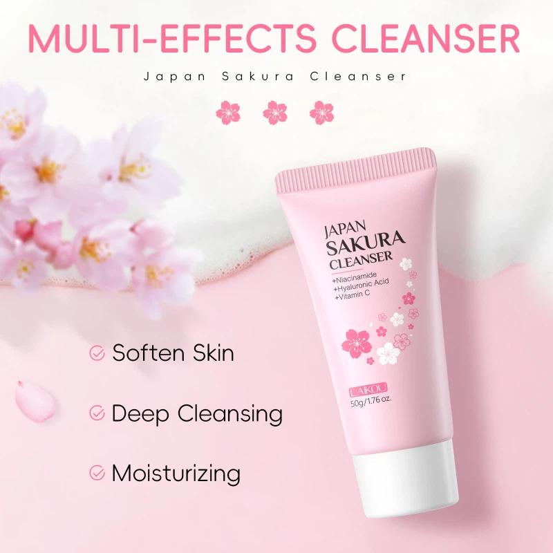LAIKOU Sakura Foaming Facial Cleanser Cherry Blossoms Face Wash Pores Blackheads 50g