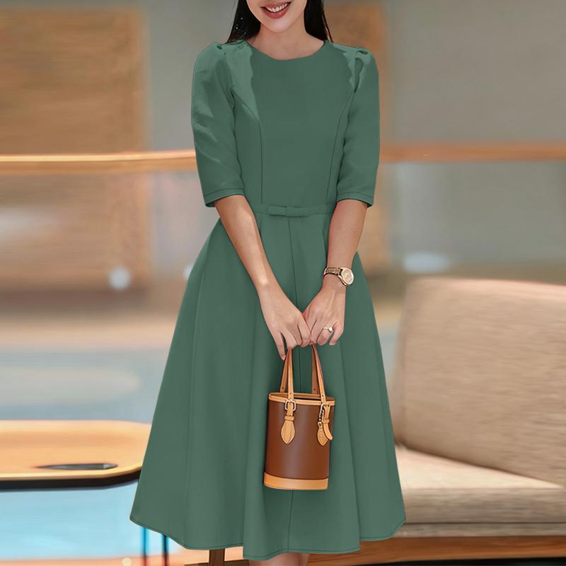 ZANZEA Women Elegant Casual Round Neck Half Sleeve Dress