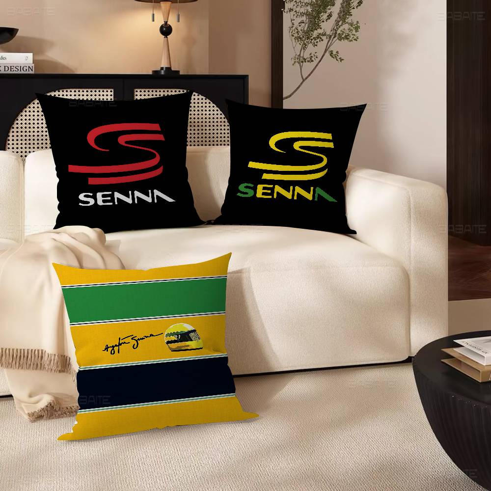 A-Ayrton S-Senna Logo Cushion Cover Car Throw Pillow Case For Sofa Car Christmas Gift 40X40Cm 45X45Cm