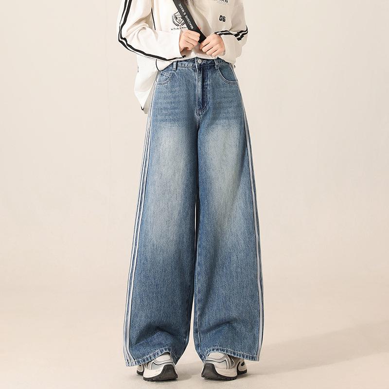 

Summer 2025 Women s Light Blue High-Waisted Wide-Leg Jeans: Loose, Slimming, and Straight-Leg Design Small светло-синий