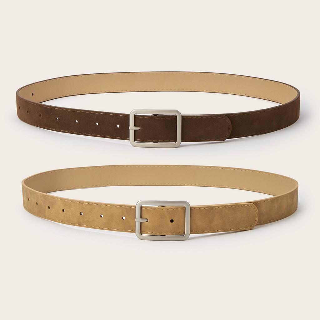 Simple Solid Color Silver Square Buckle Decorative Suede Women Casual Belt For Fashion Women