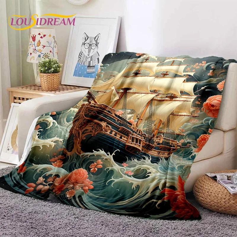 Ancient Pirate Ship Boat,Barque,Sailboa Soft Flannel Blanket,Throw Blanket Comfortable Blanket for Picnic Beds Sofa Home Bedroom