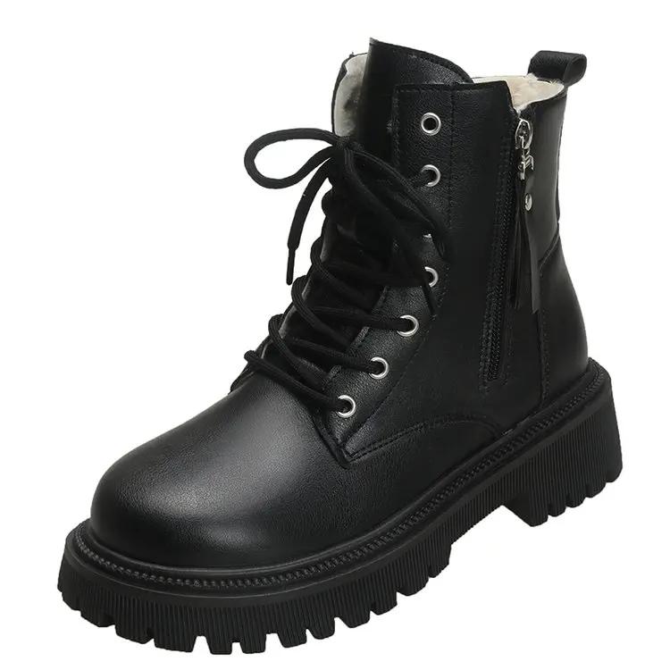 

Мода 2024 года, новые корейские модные повседневные рыцарские осенние байкерские ботинки на платформе с коротким толстым дном, черные ботильоны для женщин 35 чёрный