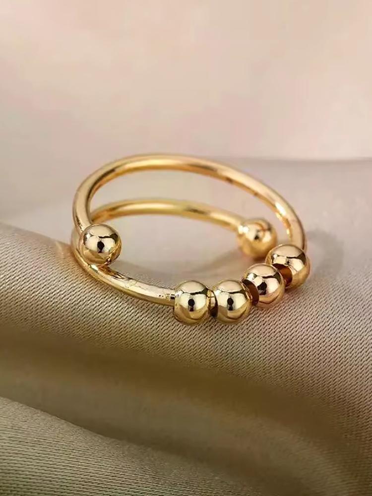 Ftcy Anxiety Balls Beads Rings For Women Stainless Steel Open Spinner Adjustable Finger Ring Otating Freely Anti Stress Jewelry
