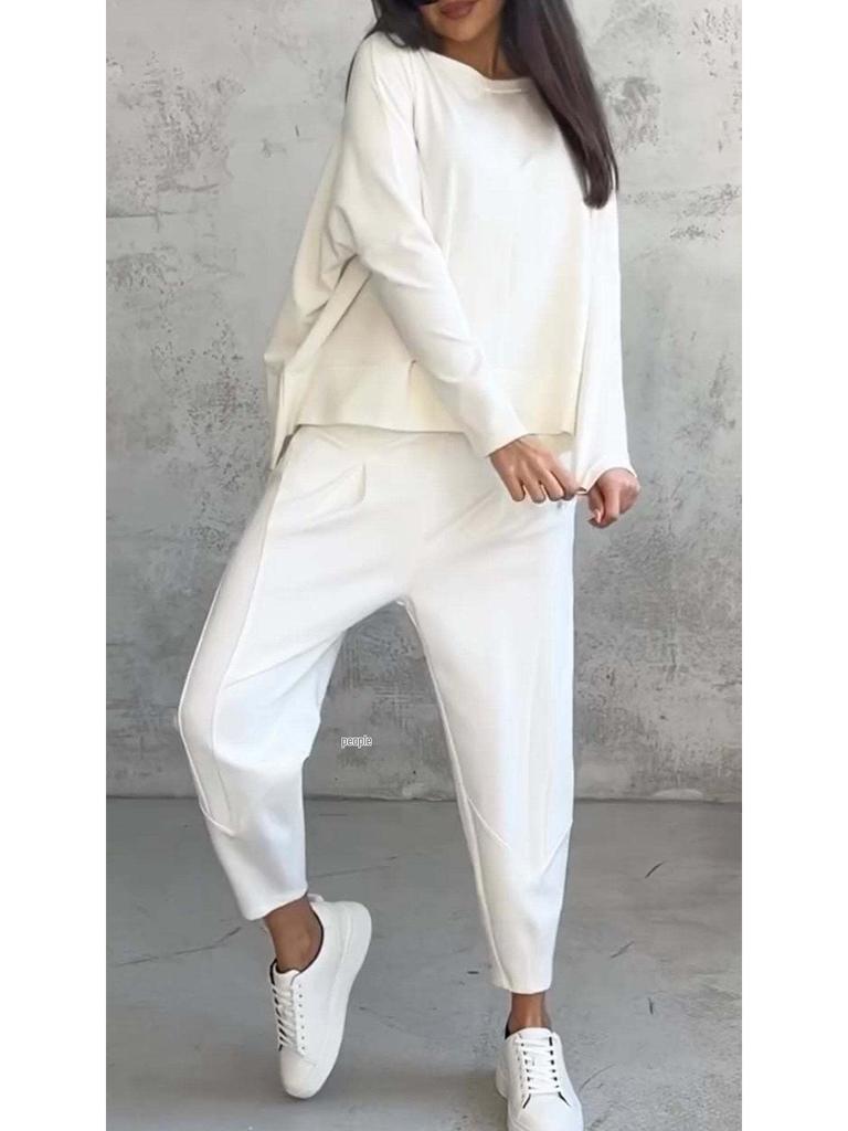 2024 Damen Unregelmäßiges Design Langarm Sweatshirt und Haremshose Set.