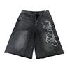 FlowStreet Fashion Men Summer Casual Denim Shorts Knee Length Trendy Letter Embroidered Shiny Rhinestone Decor Jeans Shorts with Pockets
