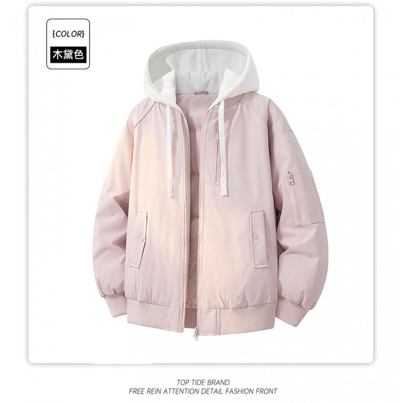 Unisex Hooded Cotton Puffer Jacket Winter Warm Thickened Layered Look Baseball Style Youth Casual Outerwear