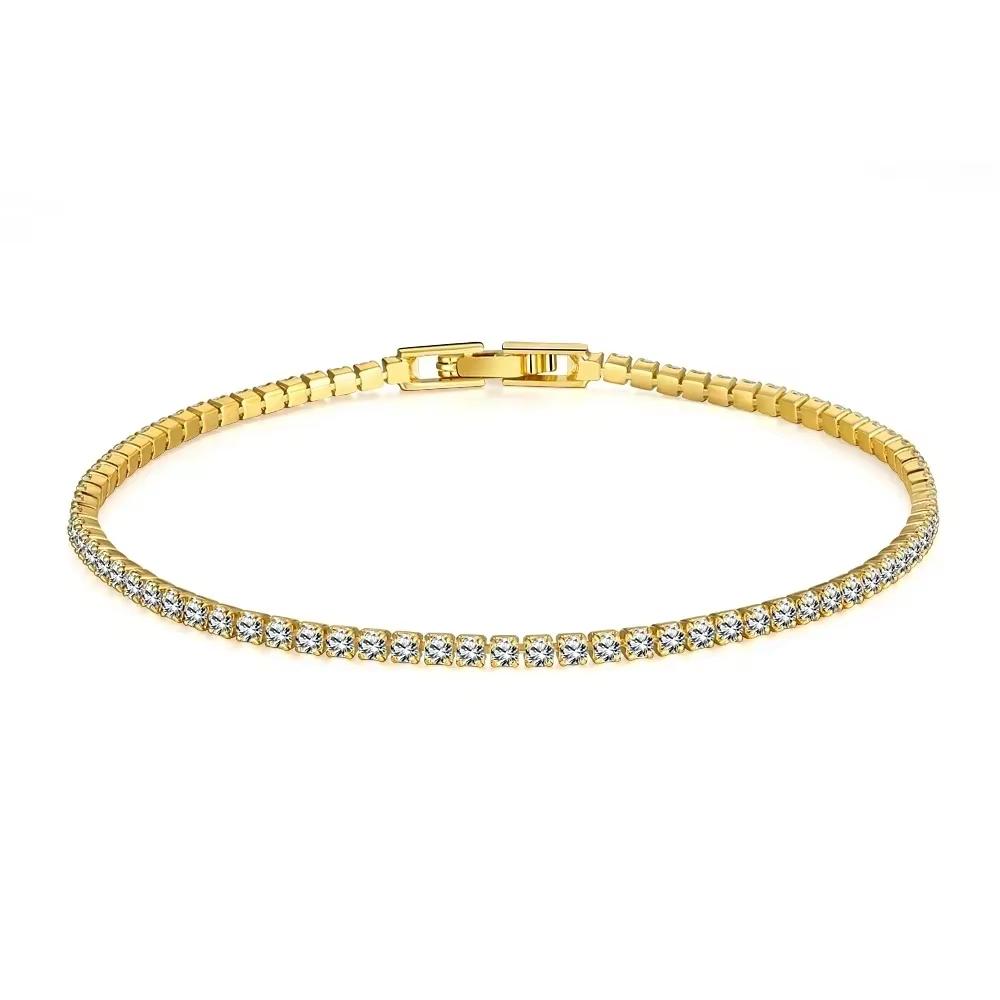 

925 Sterling Copper Bracelet 16CM To 19CM Tennis Bracelet 2.5MM Zirconia Anniversary Gift 16cm золотой