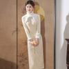 White Winter Clothing, Velvet and Thickened National Style, New Chinese Long-sleeved Cheongsam, Improved Young Women's Retro Autumn and Winter