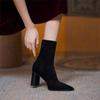 Design Ankle Chunky High Heel Sock Chelsea Boots Women Autumn Pointed Frosted Suede Short Boots Female Pumps Sexy Warm Boots