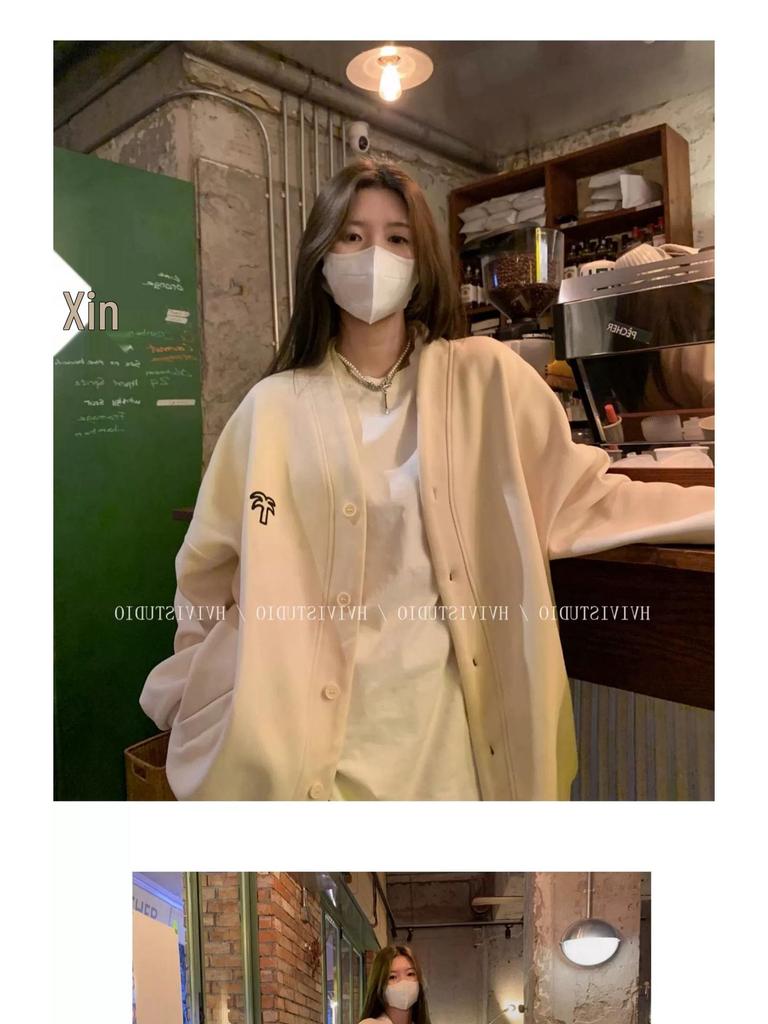 Chic V-neck Embroidered Women's Cardigan Jacket - Stylish, Loose, Versatile, Short High-End Top