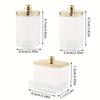 1/3 Qtips Bathroom Organizer with a Gold Lid, a 10 Oz. Ball Filler and a Clear Plastic Apothecary Jar for Cotton Swabs