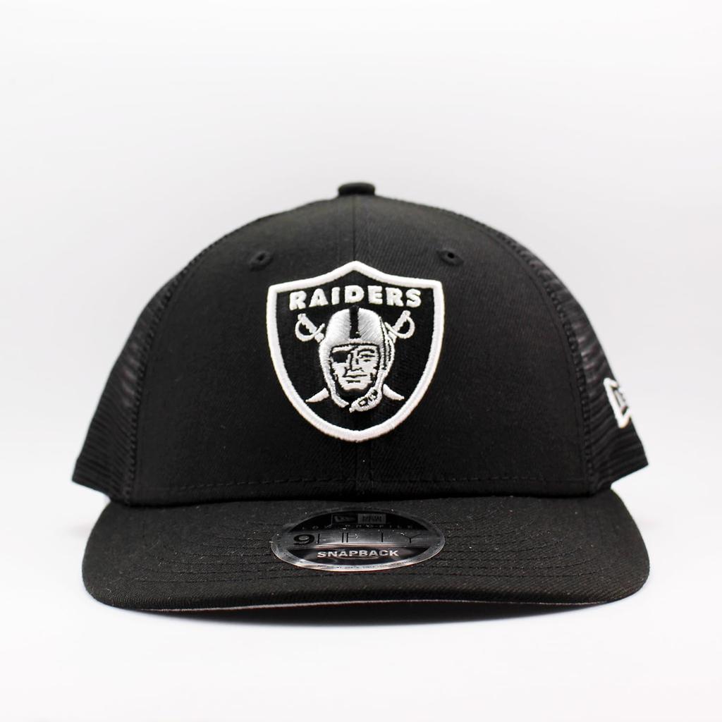 New Era LP9FIFTY Las Vegas Raiders Trucker Mesh Cap in Low Profile Black, Snapback. [Used]