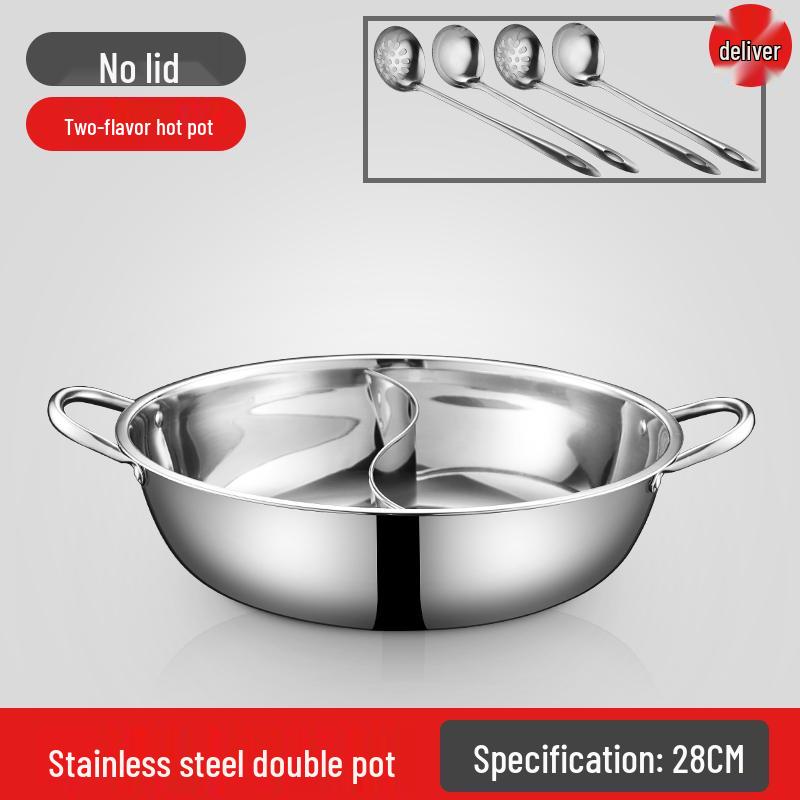 Stainless Steel Dual-section Hot Pot with Lid for Induction and Open Flame