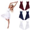 Women Lyrical Modern Dance Dress Sequin Asymmetrical Hem Leotard Skating Performance Costume