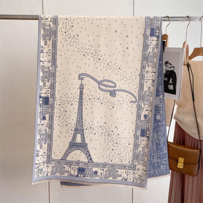 Imitation cashmere scarf women's autumn and winter new construction tower shawl versatile thickened warm and cold loose beard scarf
