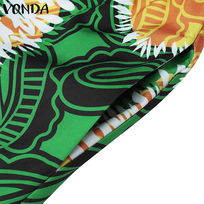 VONDA Women O Neck Sleeveless Hawaiian Print Casual Beach Holiday Long Jumpsuits Rompers