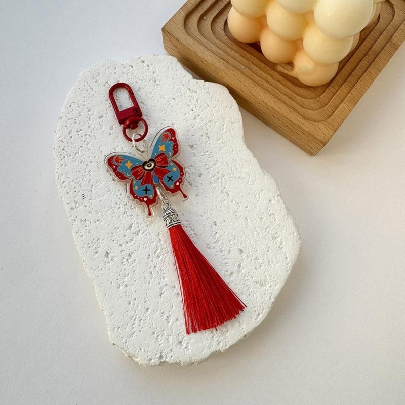 Fashion Butterfly Keychain Vintage Tassels Phone Chain Car Keys Holder Charm